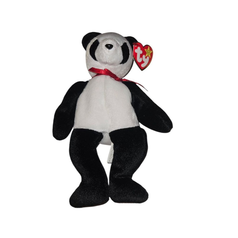 Ty Beanie Baby "Fortune" Panda Stuffed Animal Plush White Black New